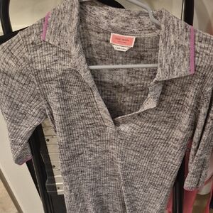 Kate Spade Textured Gray and Pink Button Down Shirt